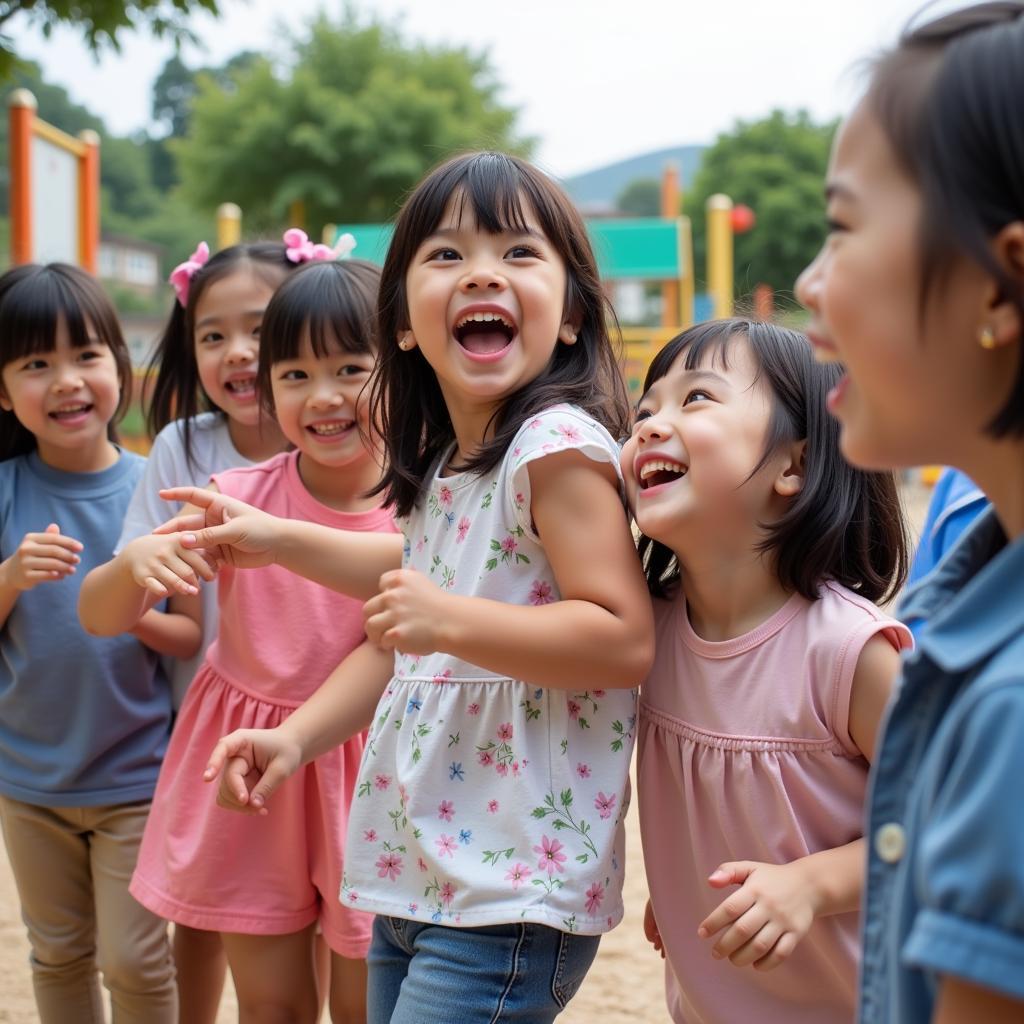 Các bé vui chơi ngoài trời tại trường mầm non Sakura