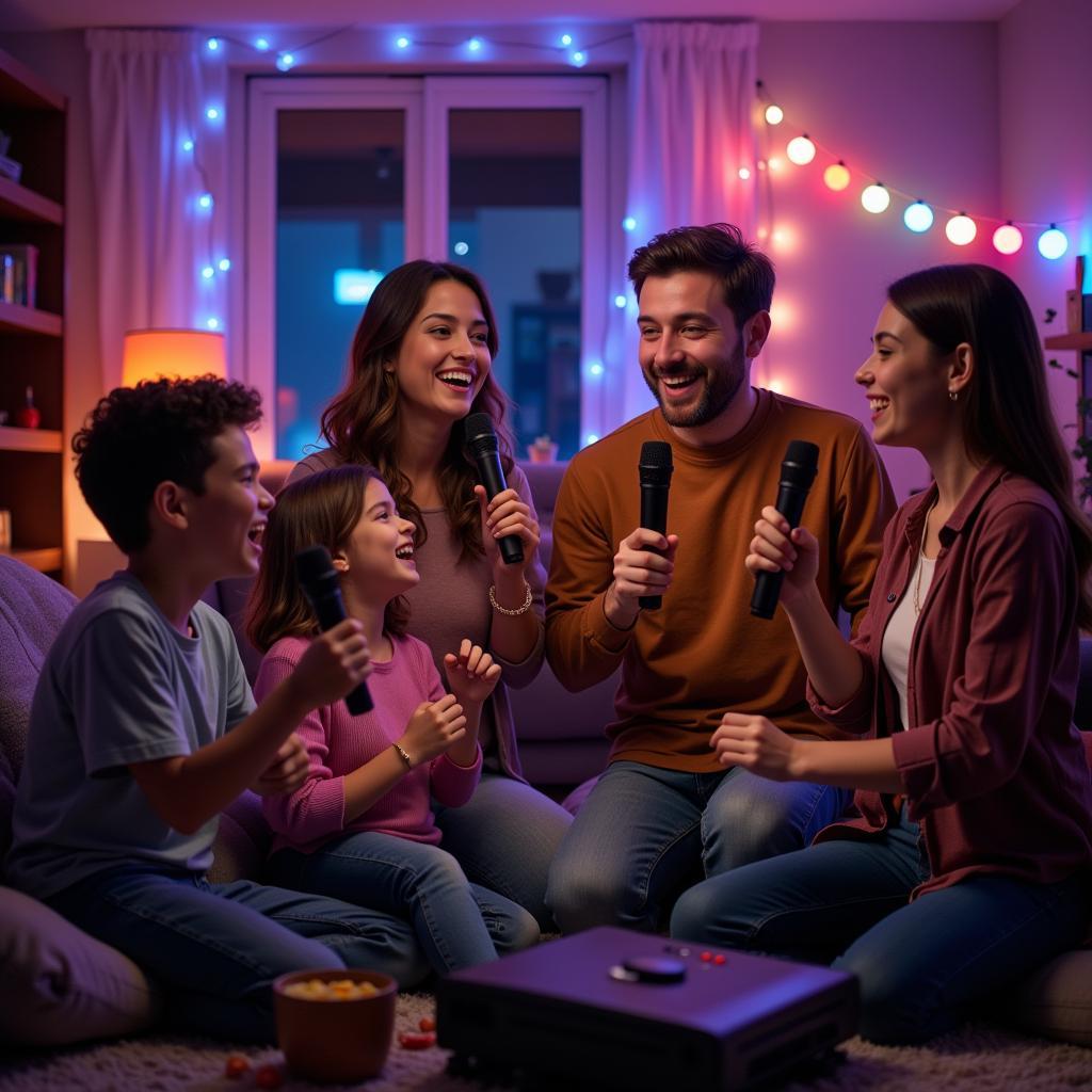 Gia đình hát karaoke bài hát mầm non