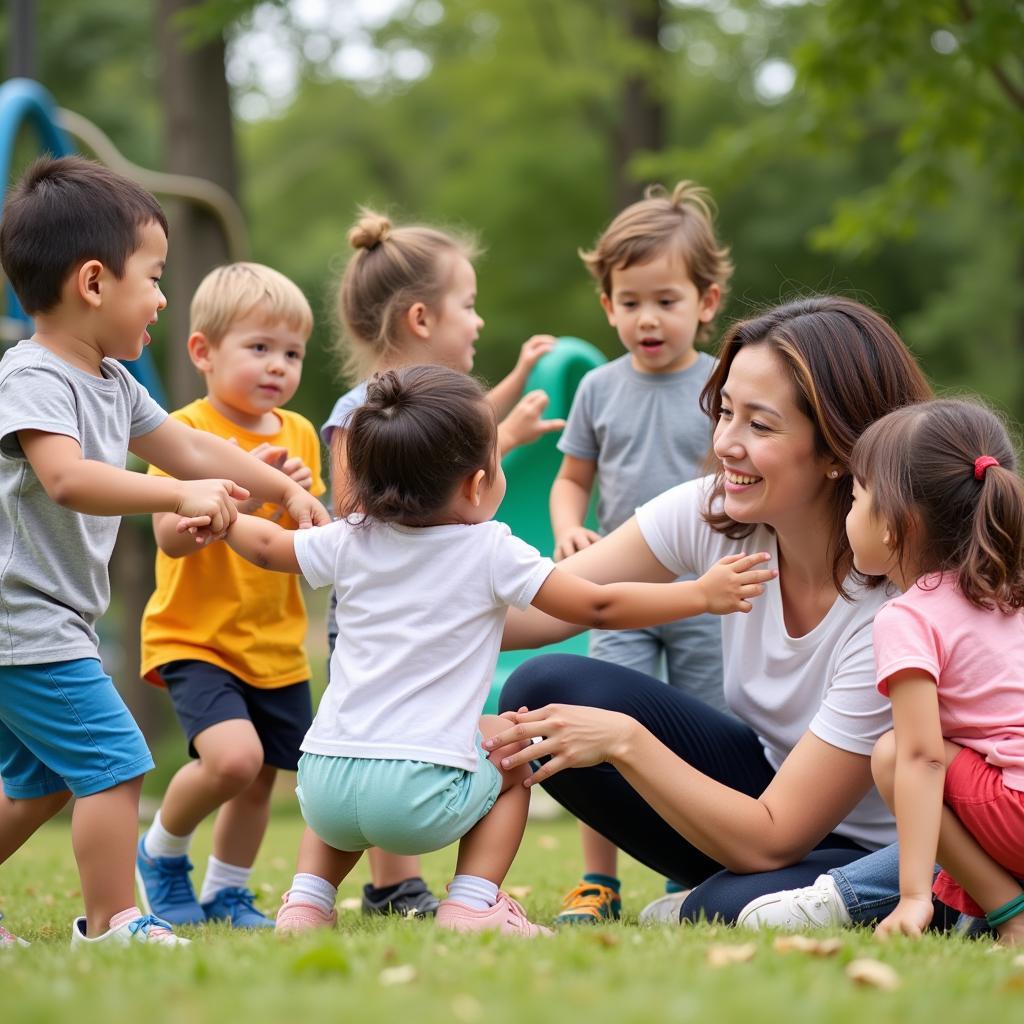 Giáo viên mầm non Vinschool cùng trẻ vui chơi