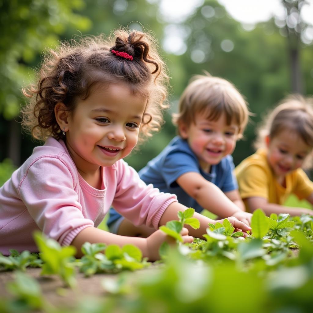 Trẻ em mầm non Bambini tham gia hoạt động ngoài trời