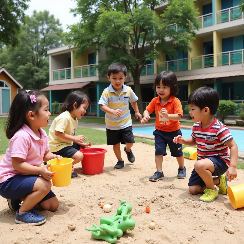 Trẻ mầm non Hoàng Anh tham gia hoạt động ngoài trời