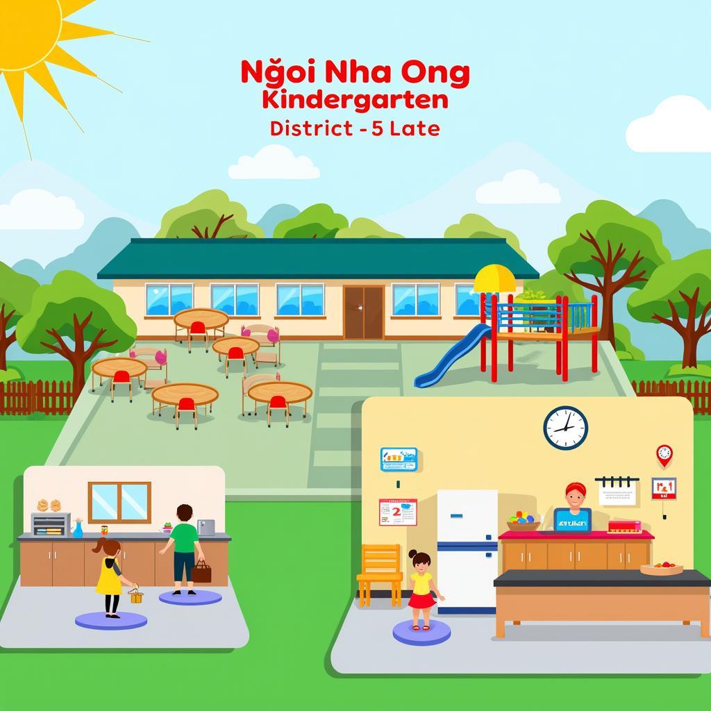 Cơ sở vật chất trường mầm non Ngôi Nhà Ong Quận 4: Hình ảnh minh họa về cơ sở vật chất, lớp học, sân chơi, bếp ăn của trường mầm non Ngôi Nhà Ong.