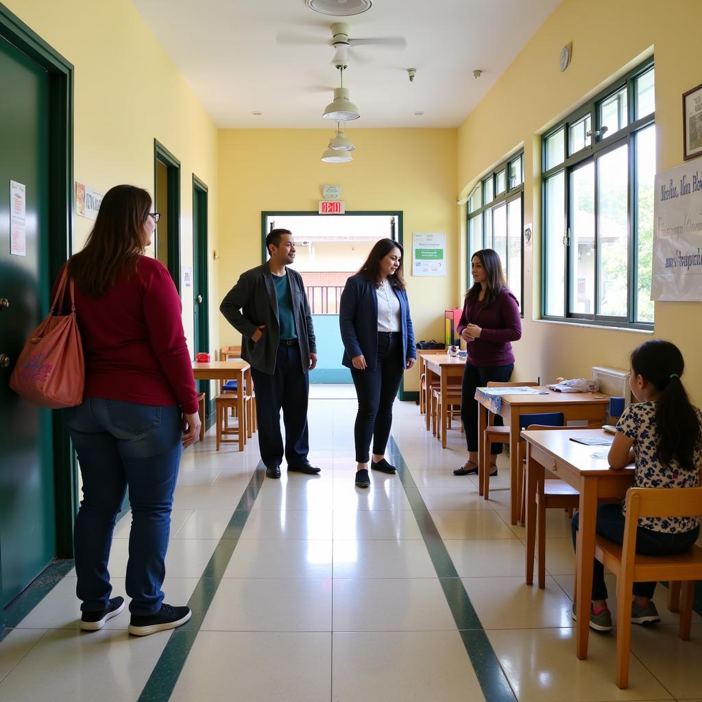 Parents visiting a preschool in Dai Mo