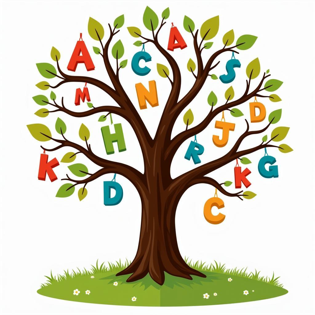 Colorful letter tree decoration for kindergarten English classroom