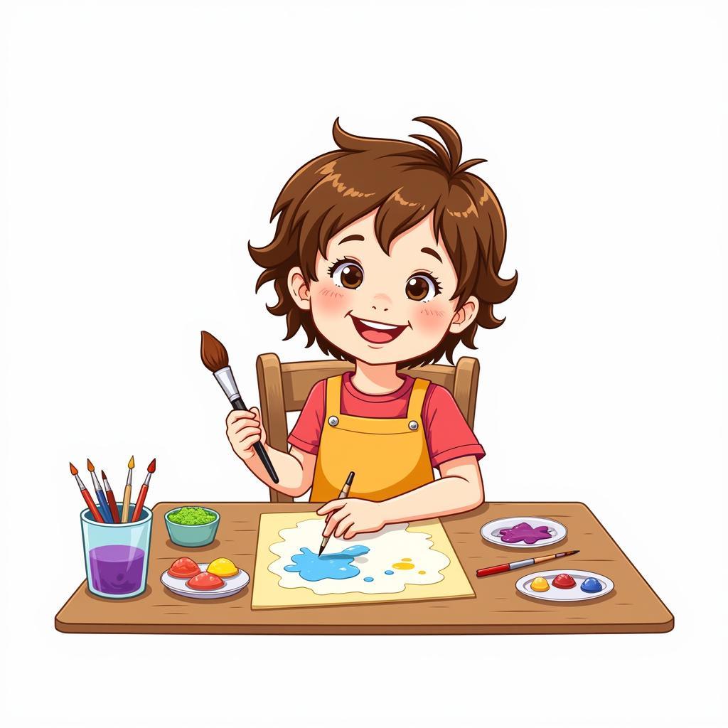 Children's drawing of a child painting