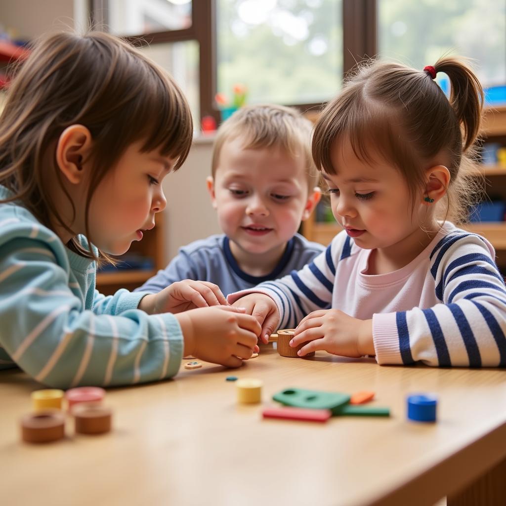 Trẻ em học tập tại trường mầm non Montessori