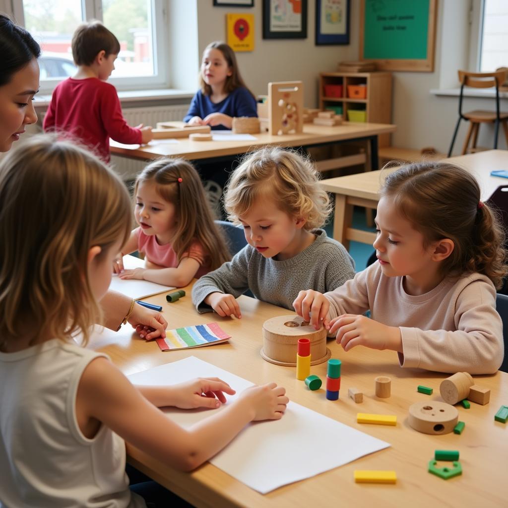 Trẻ em học tập tại trường mầm non Montessori