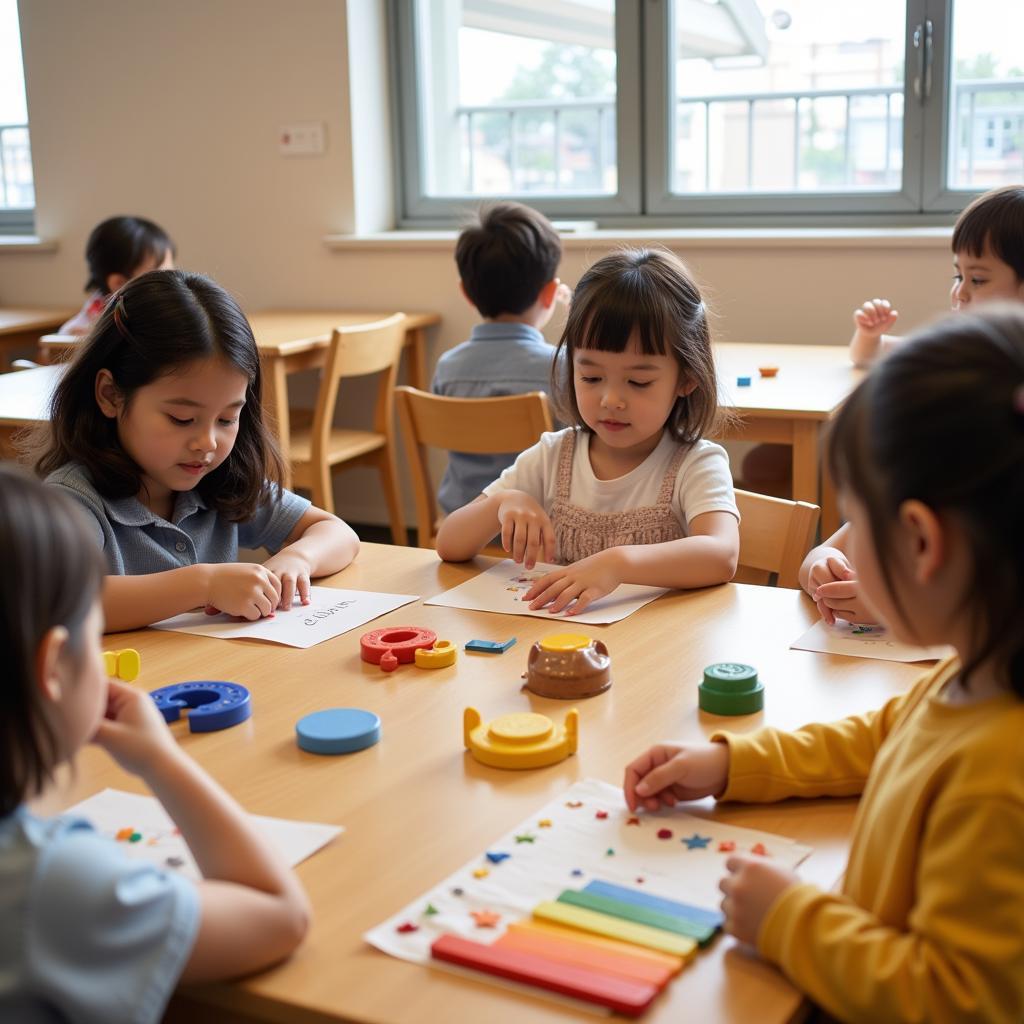 Trường mầm non Hà Nội Montessori lớp học dạy màu sắc