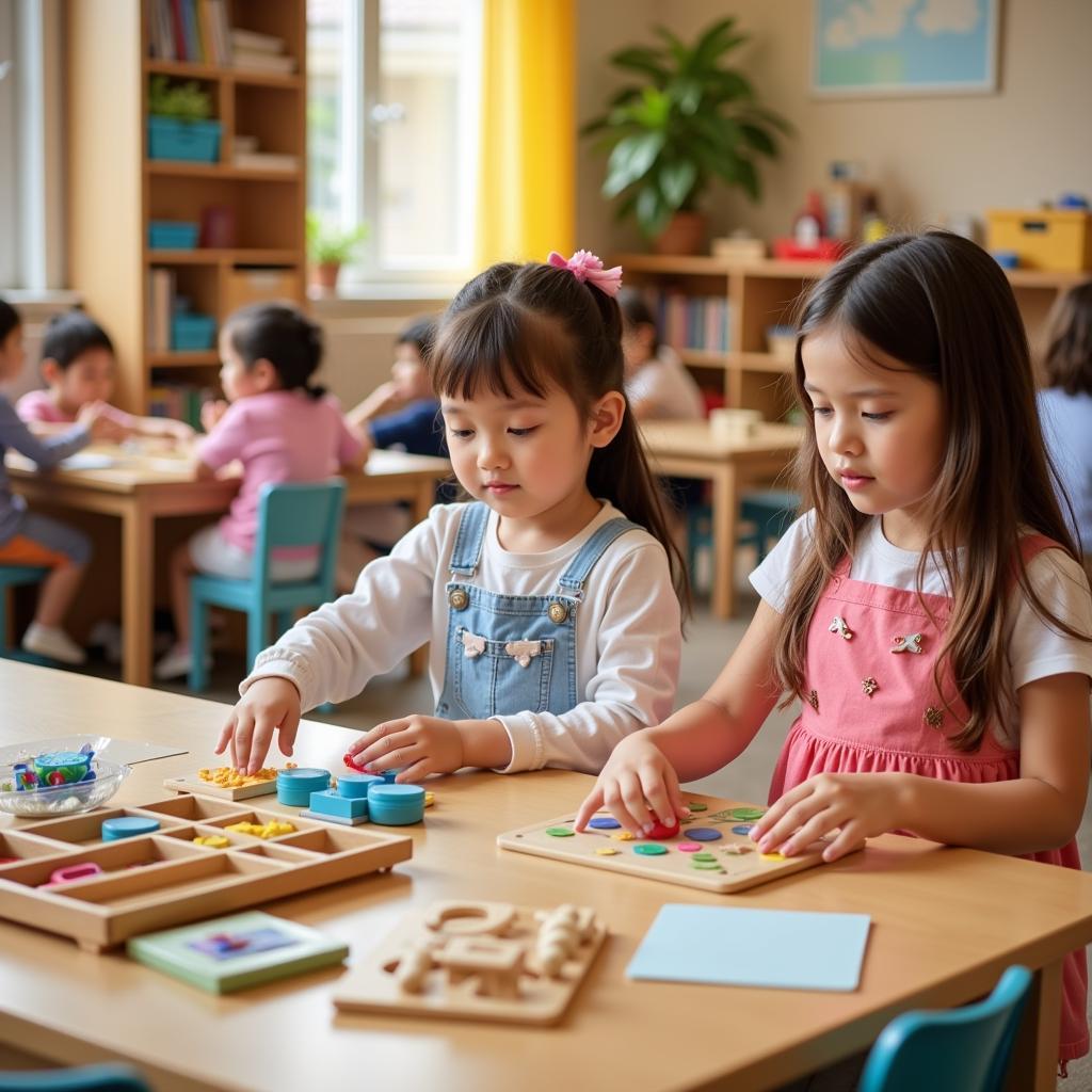 Trẻ em học tập theo phương pháp Montessori tại Kiddies Town