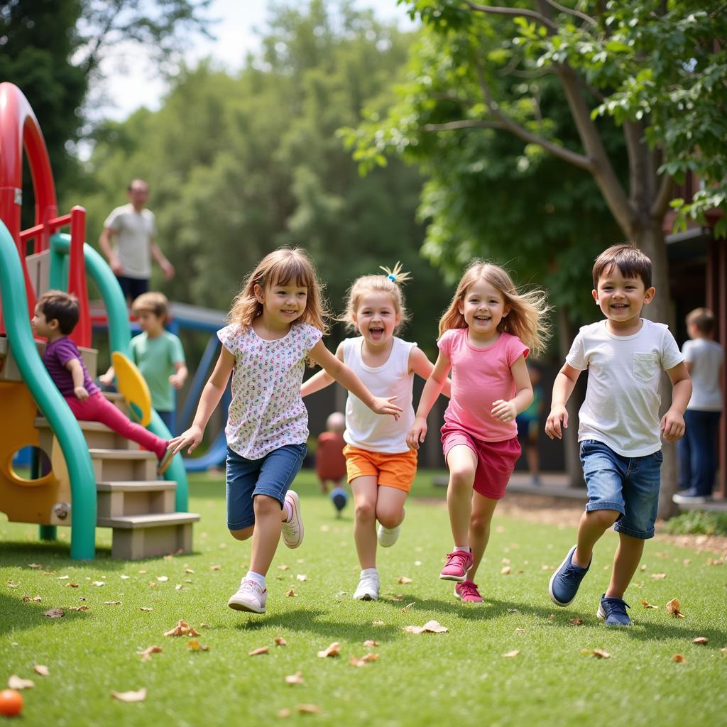 Trẻ em tham gia hoạt động ngoài trời tại Trường Mầm Non PandaKids