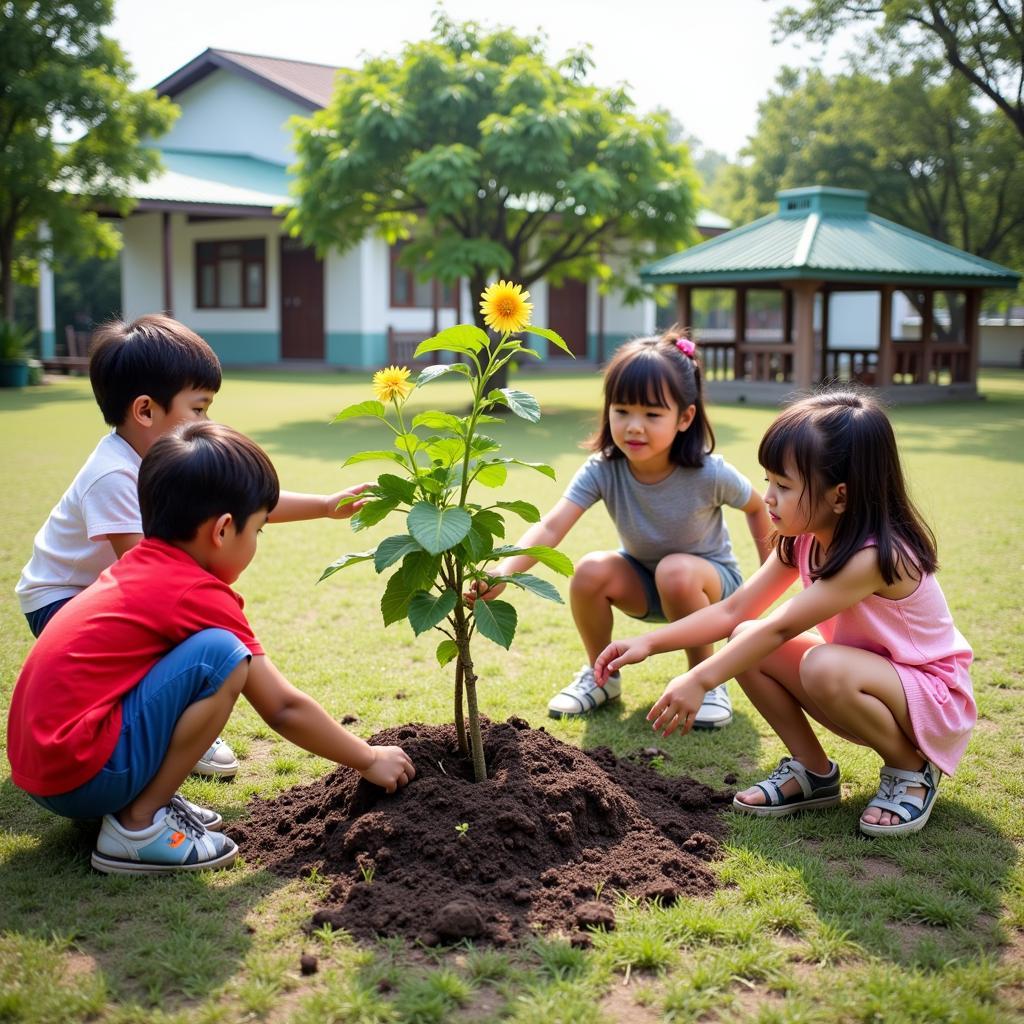 Trẻ em tham gia hoạt động ngoại khóa tại trường mầm non Xuân Đỉnh