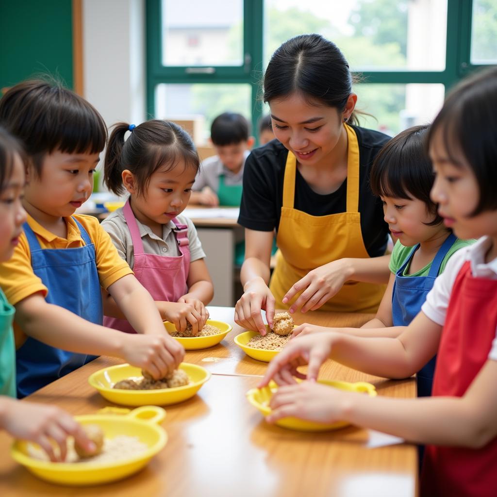 Bé mầm non học làm bánh trôi nước