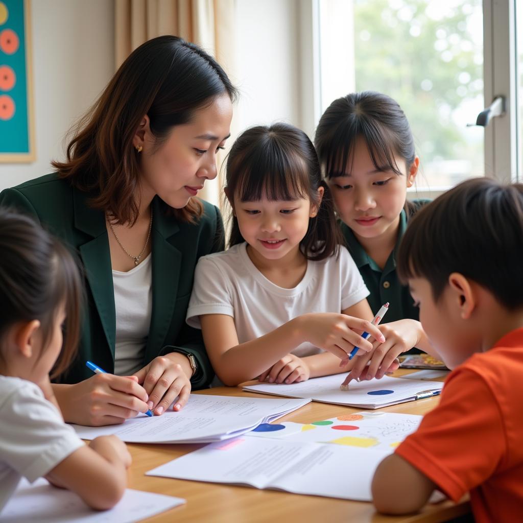 Teachers at Kindergarten 9, Tan Binh, guiding children's learning