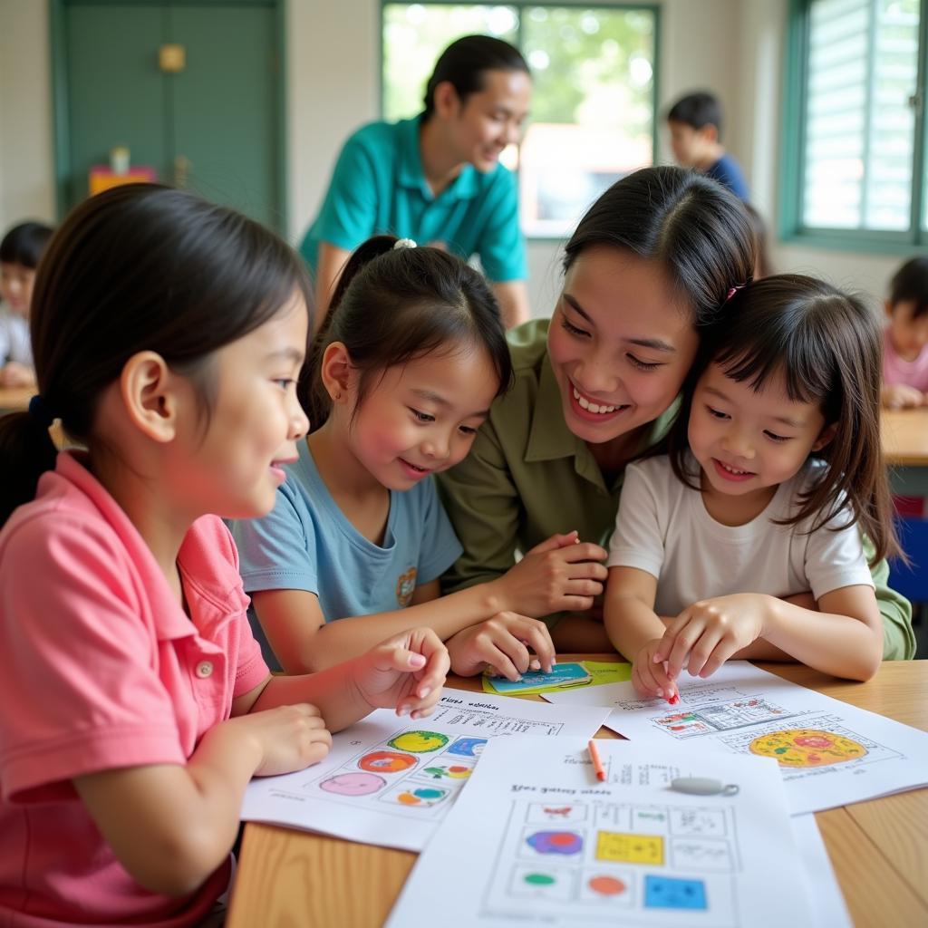 Preschool teachers in Ninh Binh teaching children