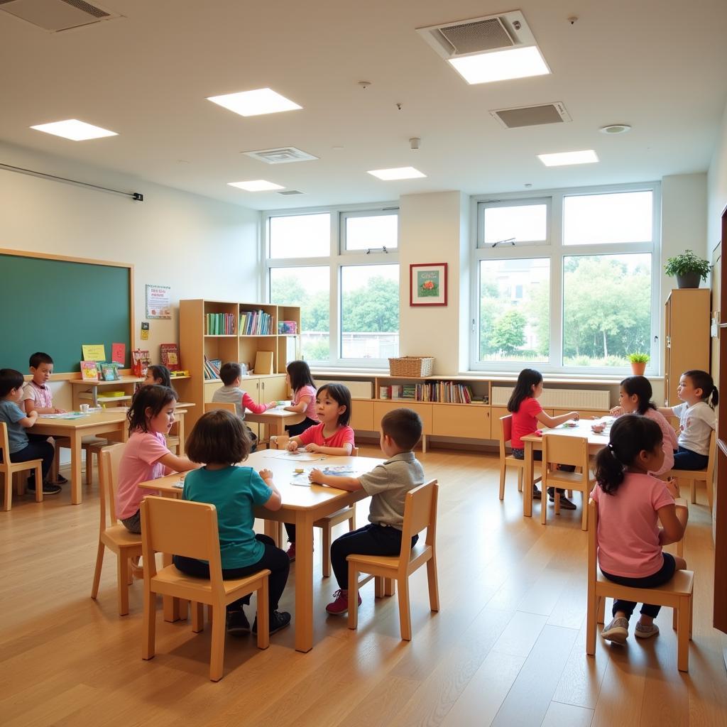 Học phí KinderLand: Hình ảnh phòng học được trang bị đầy đủ tiện nghi, hiện đại.