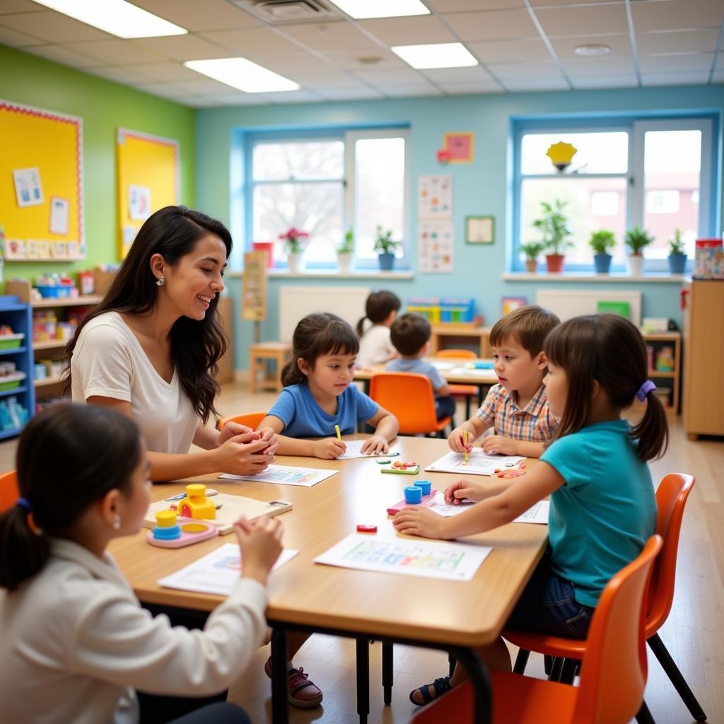 Trẻ em tham gia hoạt động học tập trong lớp học tại trường mầm non KinderWorld