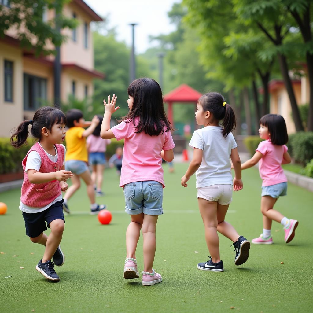 Trẻ em mầm non Vietkids tham gia hoạt động ngoài trời