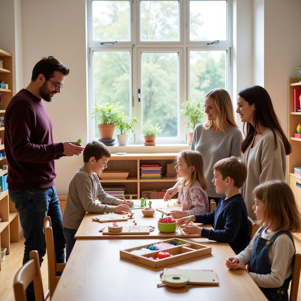 Phụ huynh tham quan trường mầm non Montessori