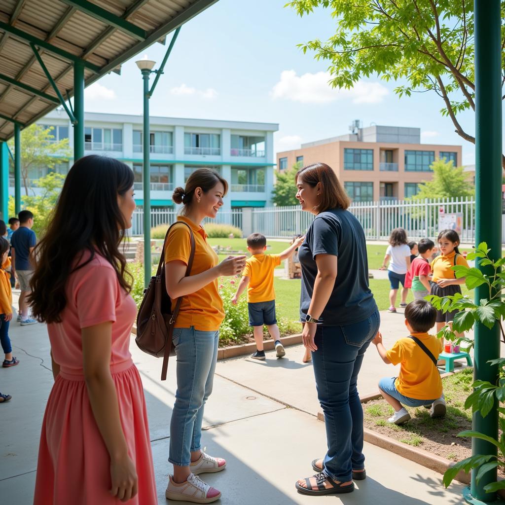 Phụ huynh tham quan trường mầm non Tràng An Linh Đàm