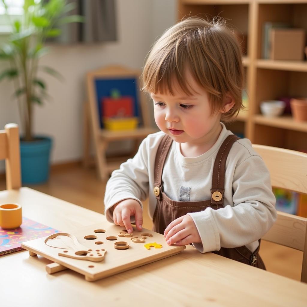 Trẻ mầm non khám phá giáo cụ Montessori