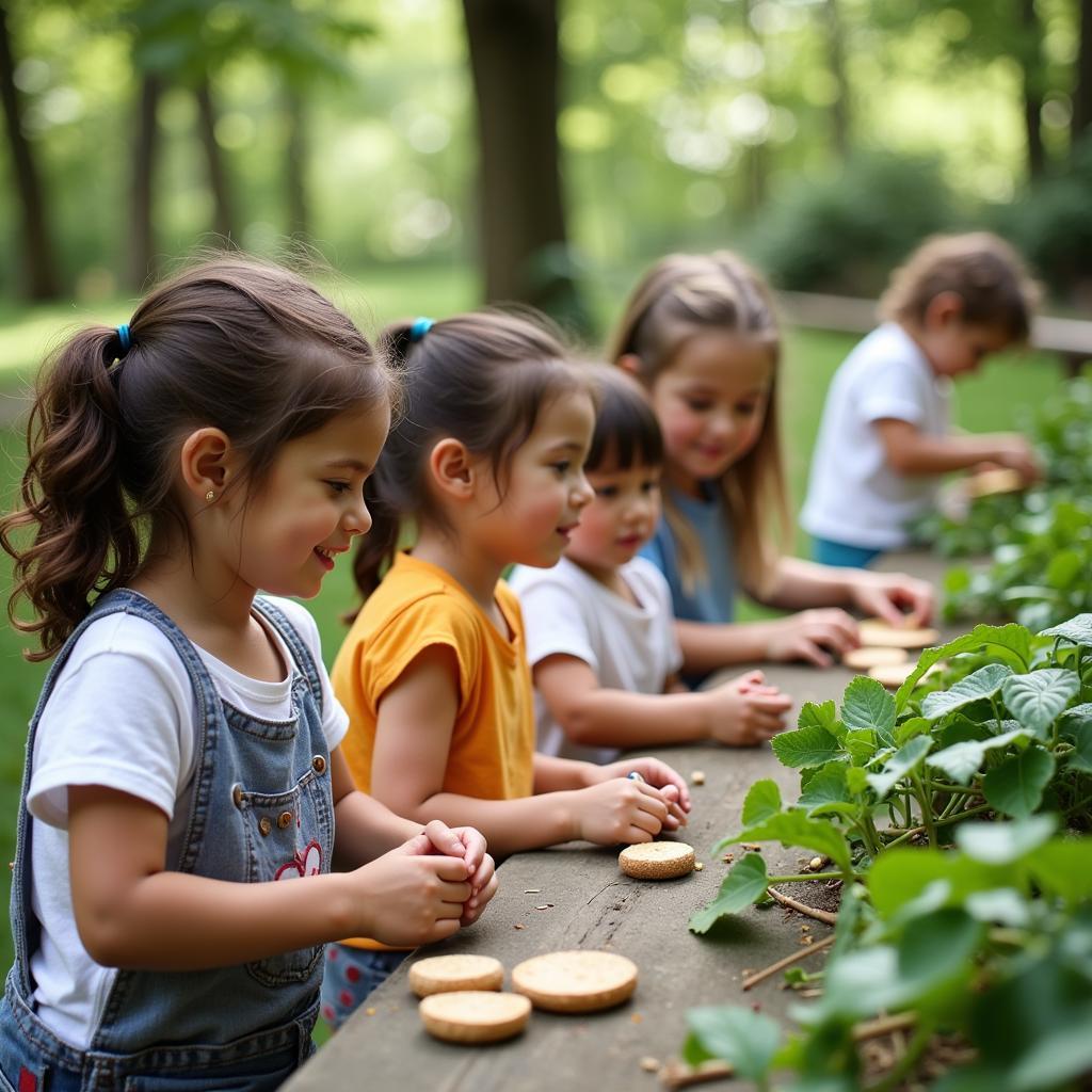 Trẻ em tham gia hoạt động ngoài trời tại trường mầm non Ecokids