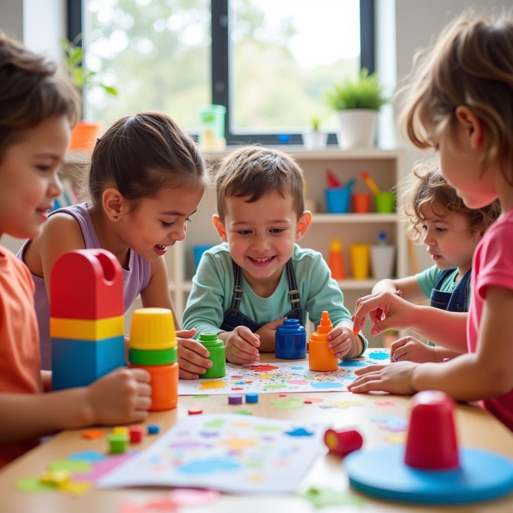 Children playing happily in kindergarten